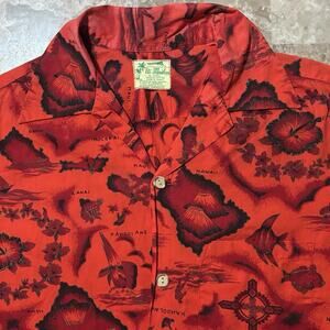Vintage Ui-Maikai Hawaiian Shirt Mens 20x26 Red Floral Islands True 60s 70s